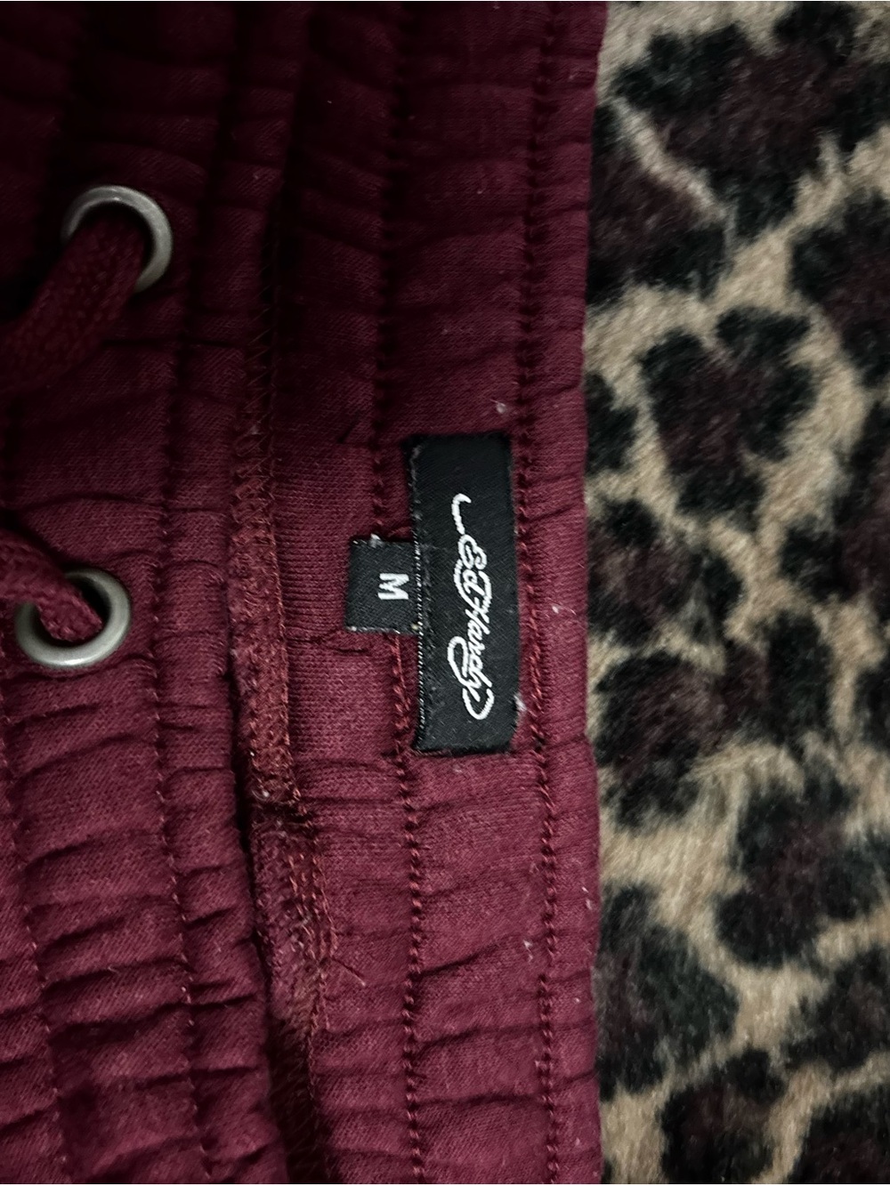 Ed Hardy Maroon Track Pants with Yellow Script & Skull Graphic - Picture 3 of 3